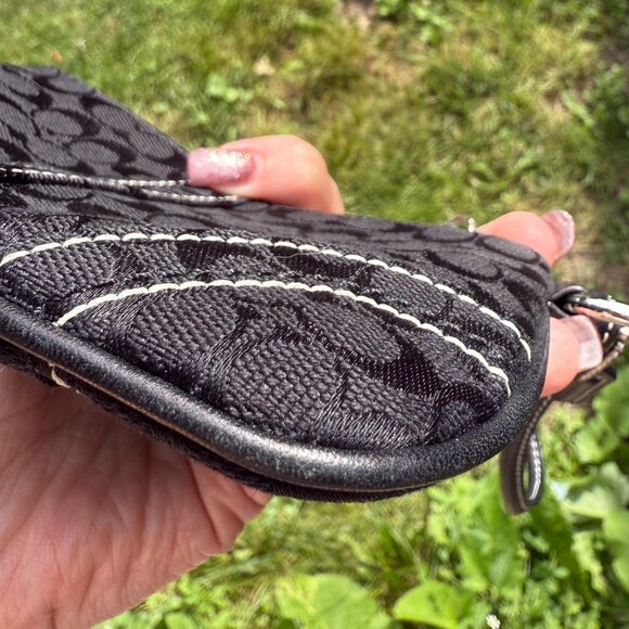 Coach Black Signature C's Wristlet with White Stitching Details - Picture 3 of 10